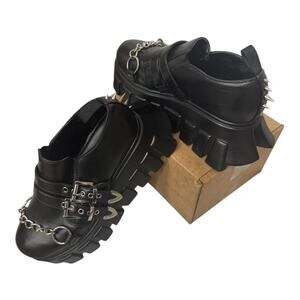 La Moda Goth Platform High Heel Black Spike Chain Boots Size 7